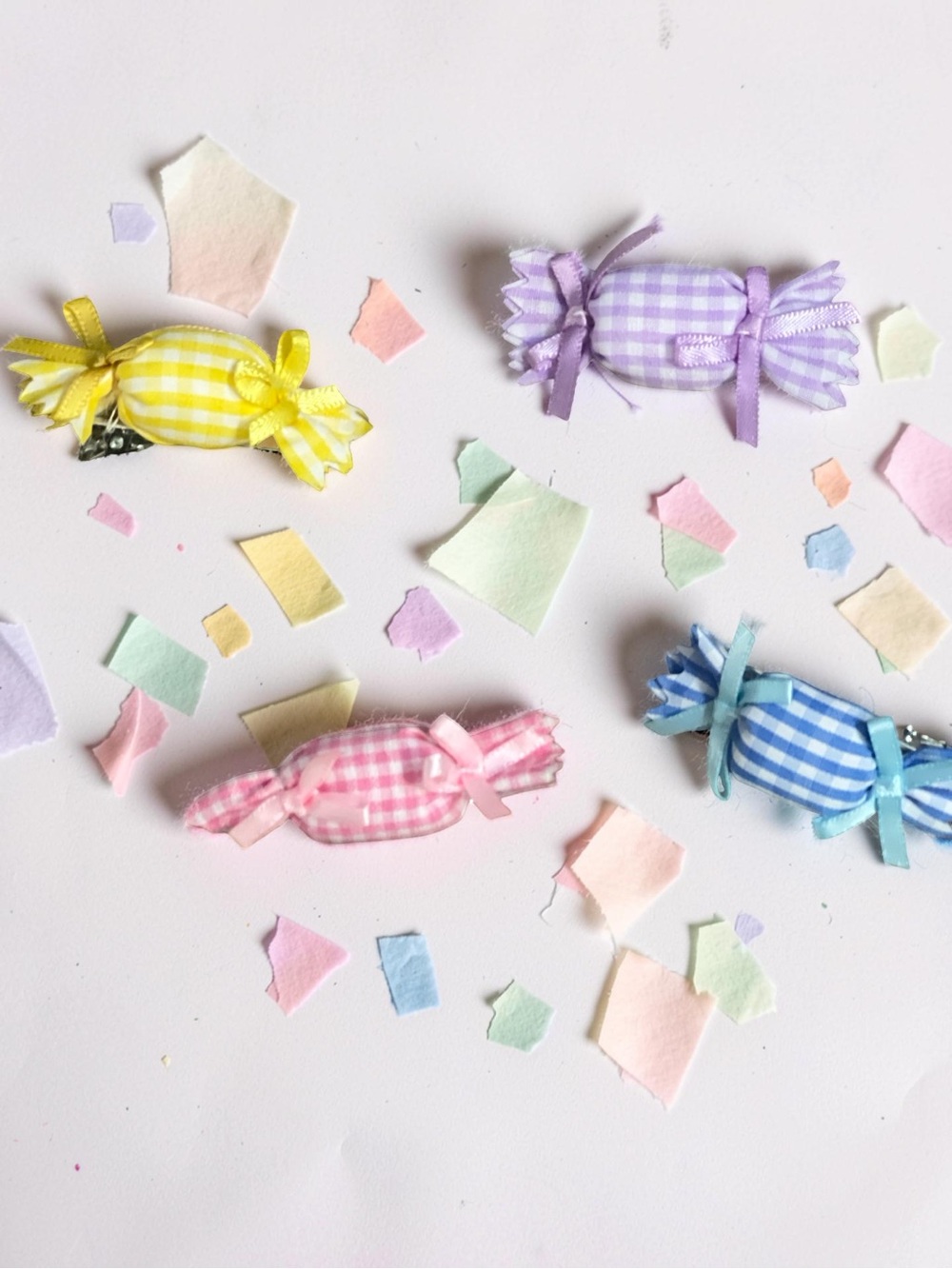 Handmade Pastel Gingham Candy Hair Clip Set – 4 Piece Collection - Picture 2 of 11